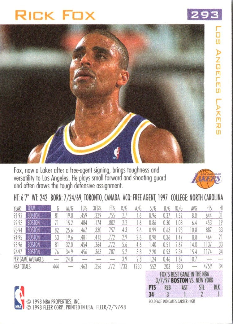 1997 Fleer Traditions Crystal Rick Fox