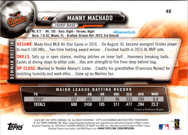 2017 Bowman Manny Machado