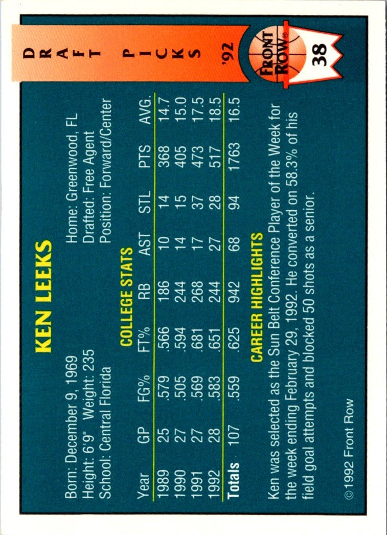 1992 Front Row Draft Picks Gold Ken Leeks