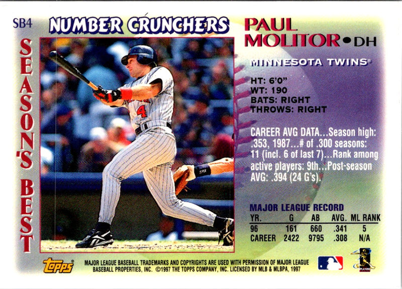 1997 Topps Season's Best Paul Molitor