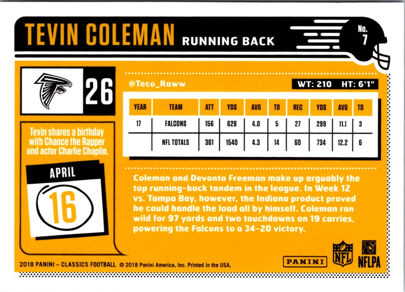 2018 Panini Classics Tevin Coleman