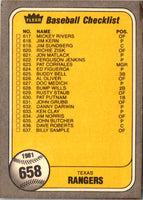 1981 Fleer Checklist: Mariners/Rangers #658
