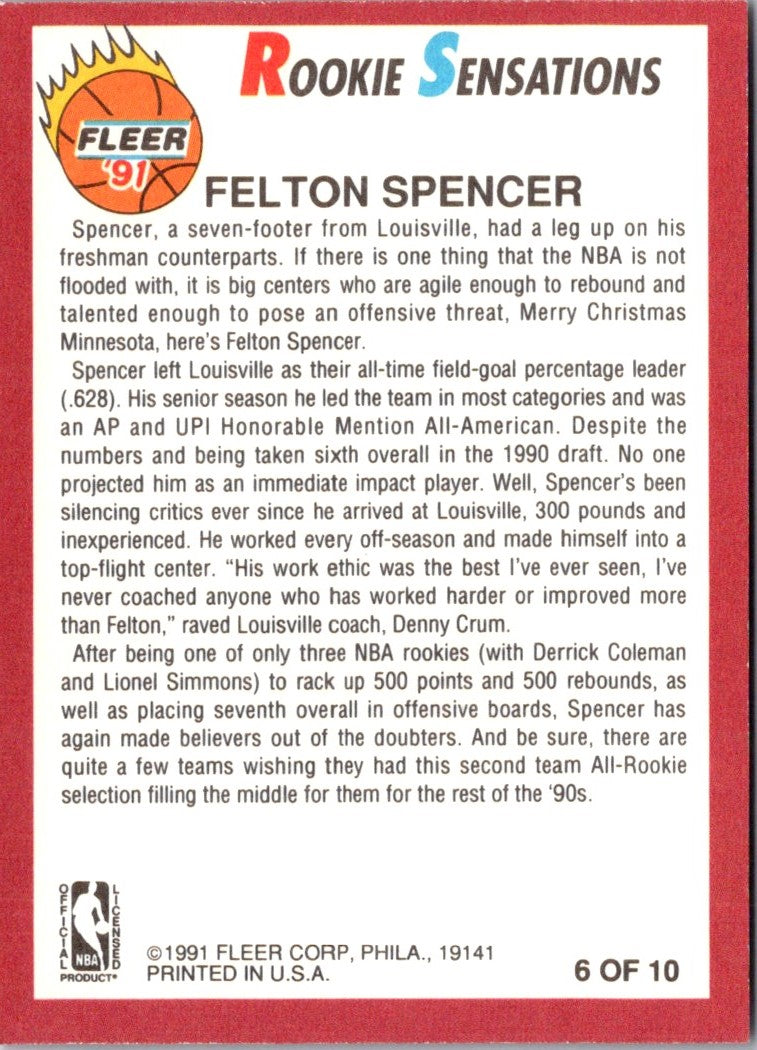1991 Fleer Rookie Sensations Felton Spencer