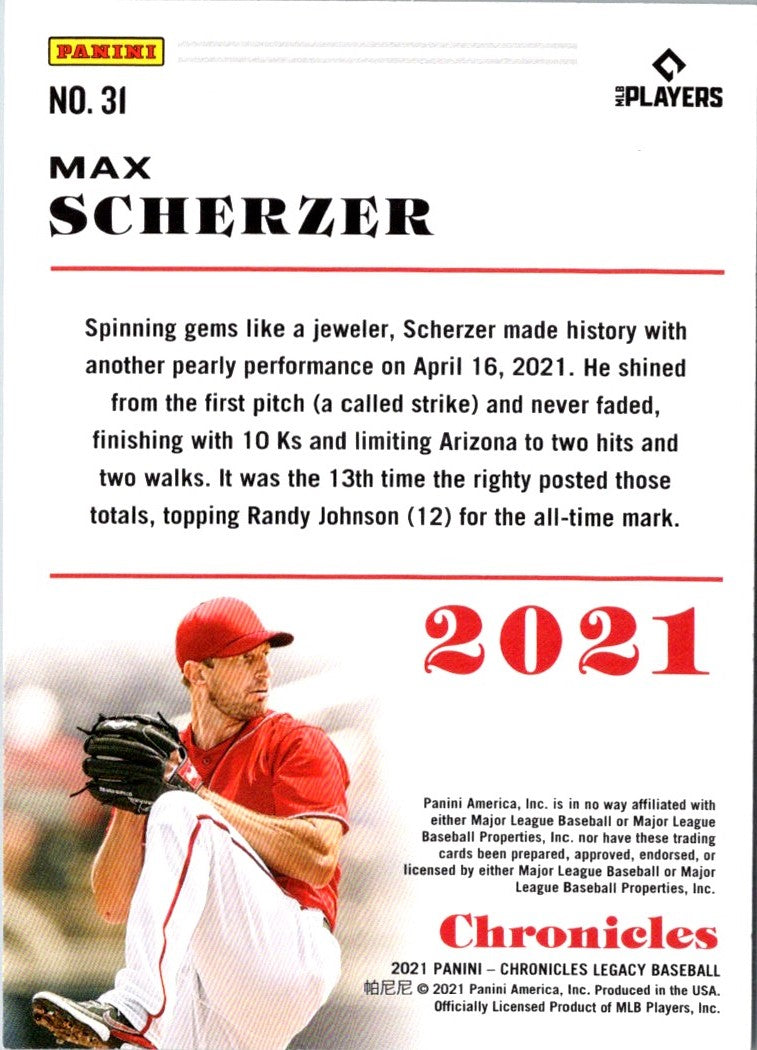 2021 Panini Chronicles Max Scherzer