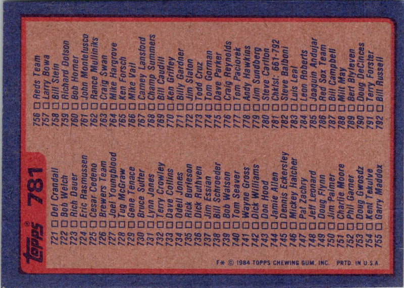 1984 Topps Checklist 661-792