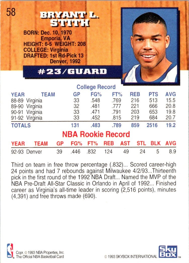 1993 Hoops Bryant Stith