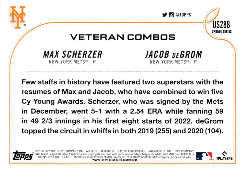 2022 Topps Update Aces Up (Max Scherzer/Jacob deGrom)