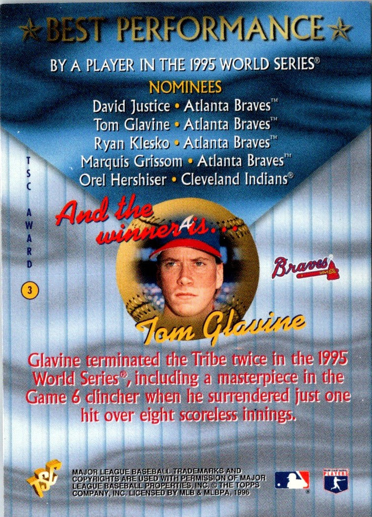 1996 Stadium Club TSC Awards Tom Glavine