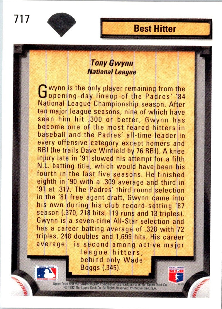 1992 Upper Deck Gold Hologram Tony Gwynn