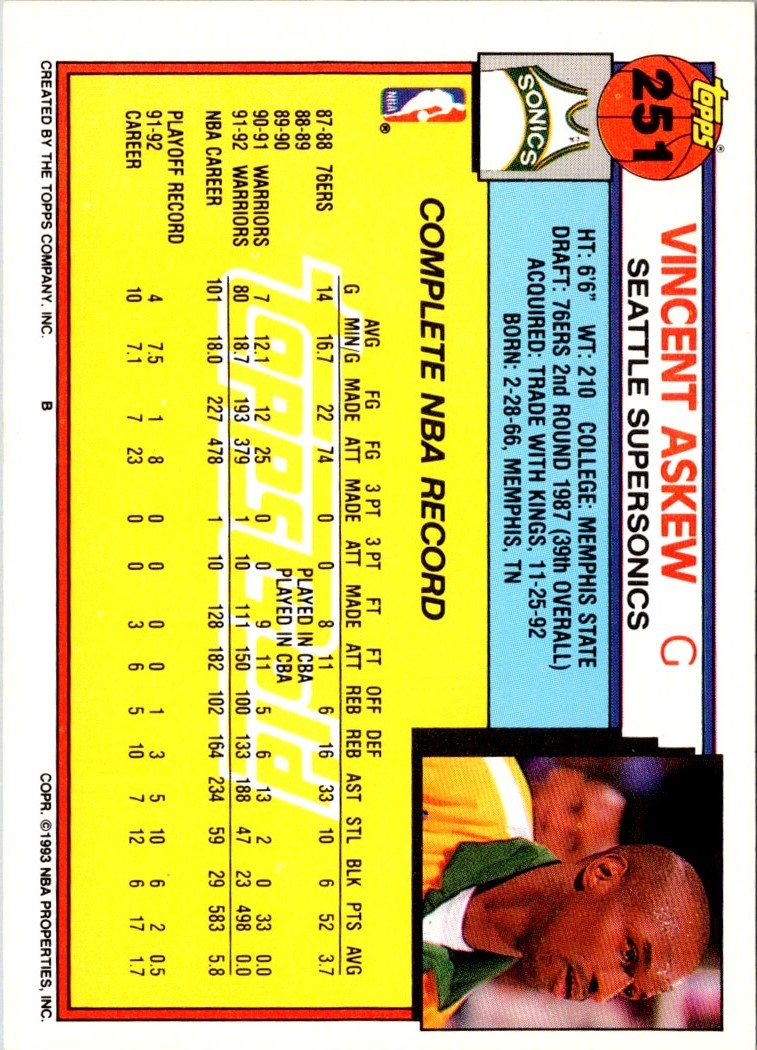 1992 Topps Gold Vincent Askew