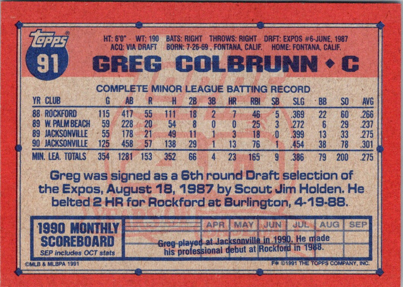 1991 Topps Greg Colbrunn