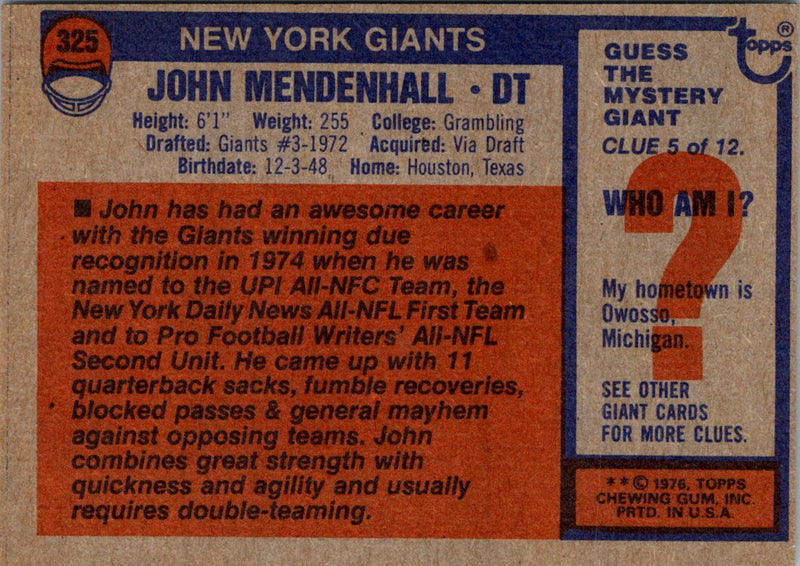 1976 Topps John Mendenhall