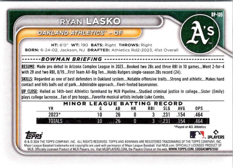 2024 Bowman Prospects Ryan Lasko