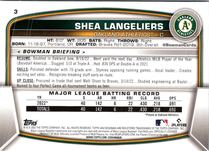 2023 Bowman Shea Langeliers