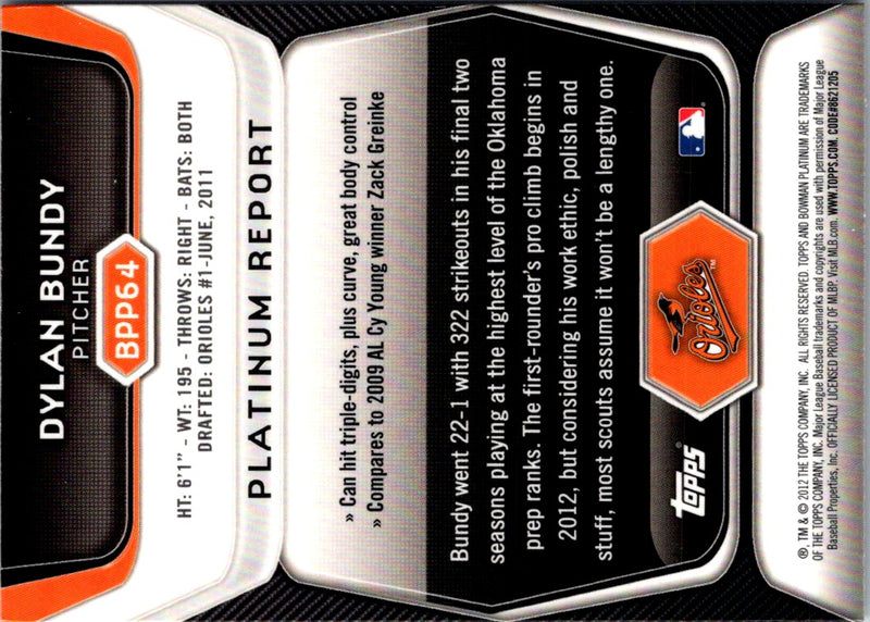 2012 Bowman Platinum Prospects Dylan Bundy