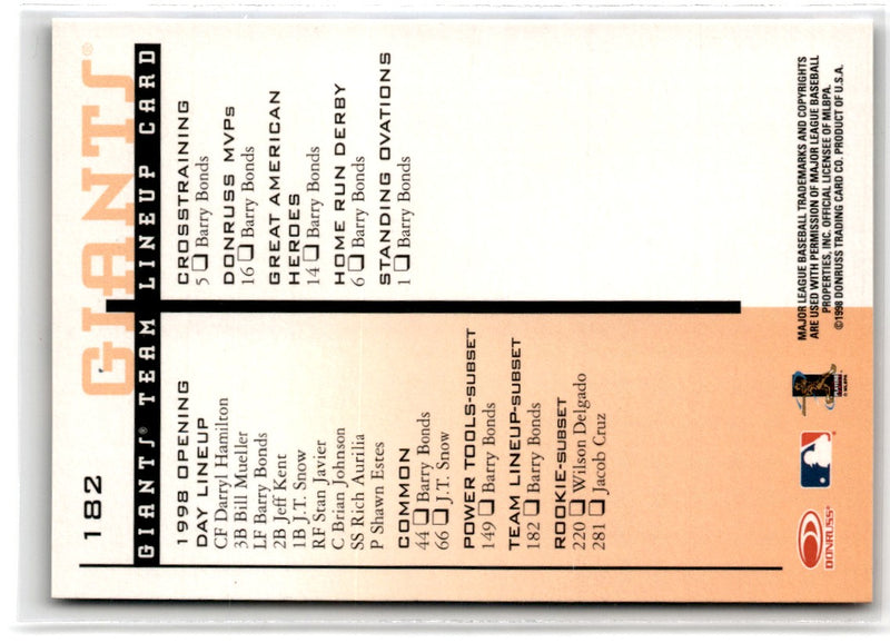 1998 Leaf Rookies & Stars True Blue Barry Bonds