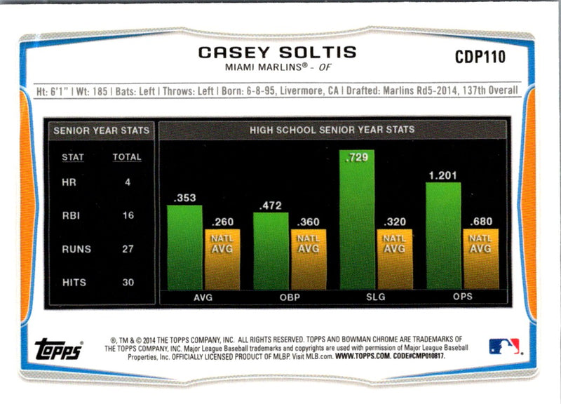 2014 Bowman Draft Picks & Prospects Chrome Casey Soltis