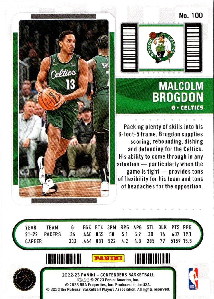 2022 Panini Contenders Game Ticket Green Malcolm Brogdon