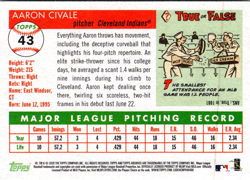 2020 Topps Archives Aaron Civale