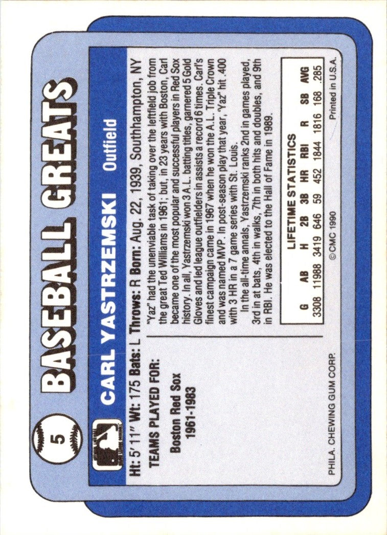 1990 Swell Baseball Greats Carl Yastrzemski