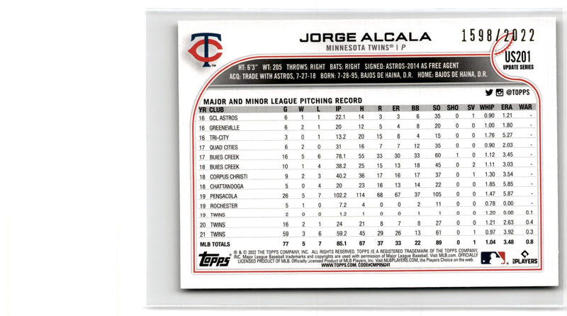 2022 Topps Update Gold Jorge Alcala