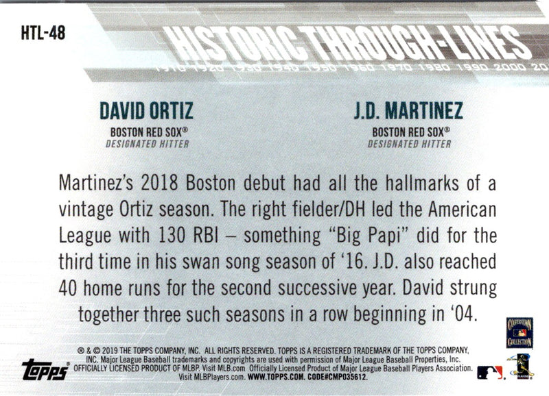 2019 Topps Historic Through-Lines J.D. Martinez/David Ortiz