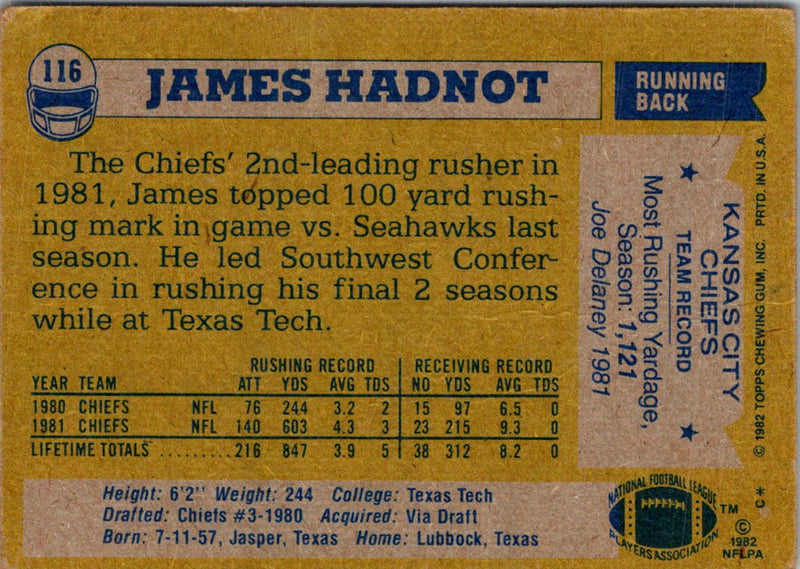 1982 Topps James Hadnot