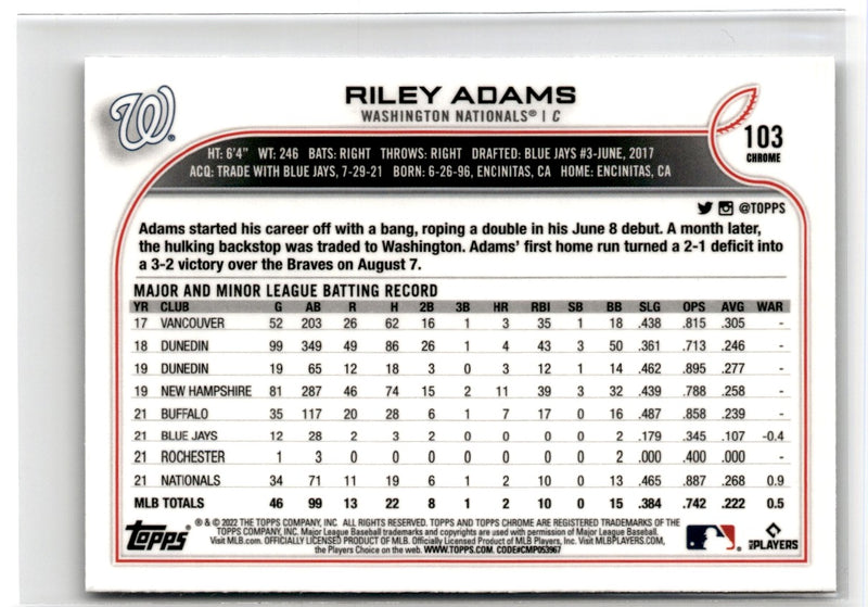 2022 Topps Chrome Riley Adams