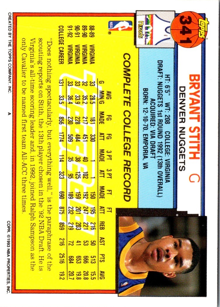 1992 Topps Bryant Stith