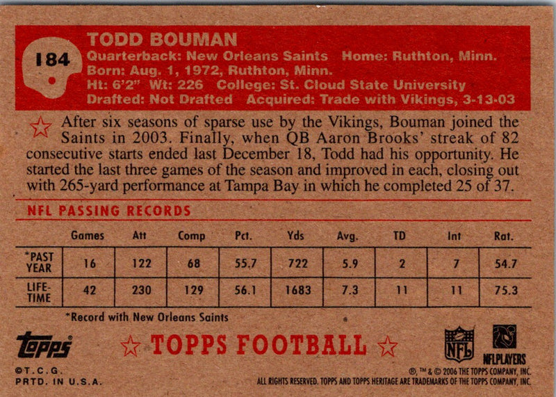 2006 Topps Heritage Todd Bouman