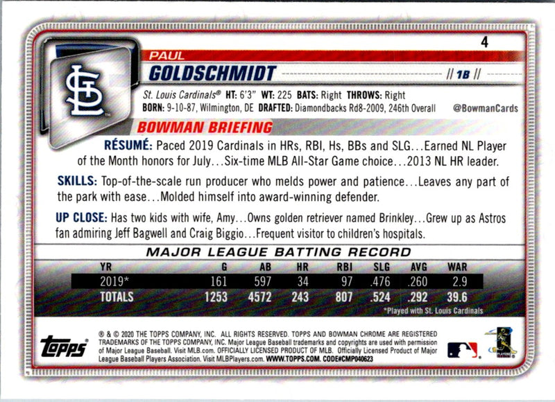 2020 Bowman Chrome Paul Goldschmidt