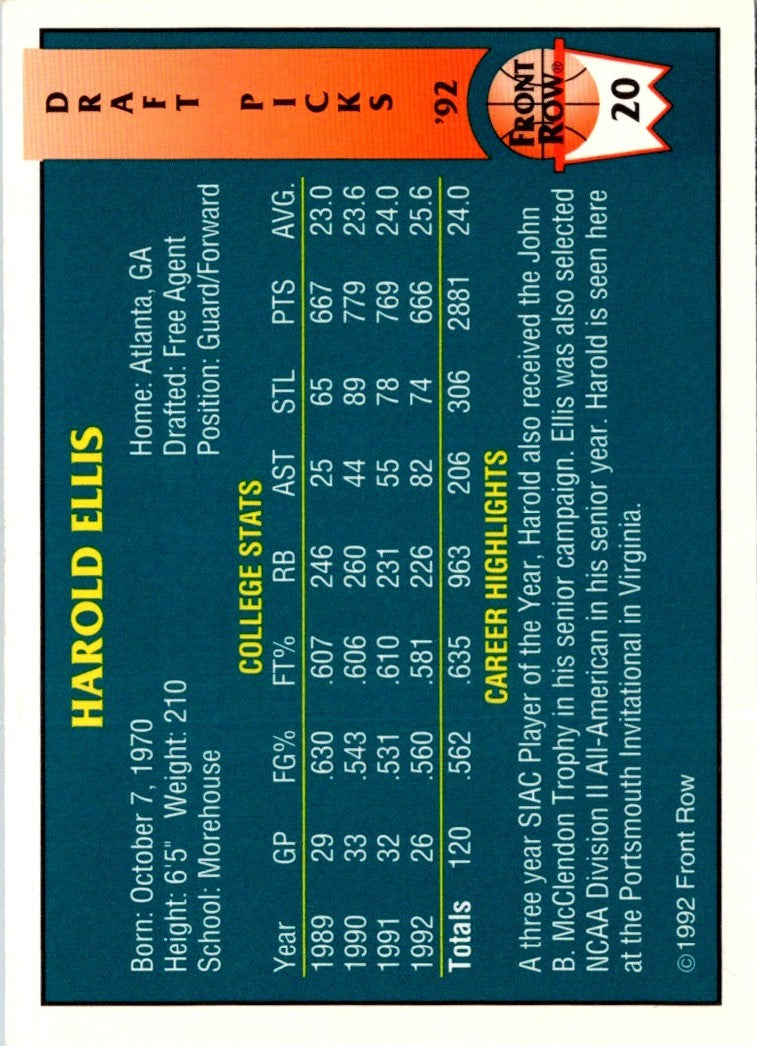 1992 Front Row Draft Picks Harold Ellis
