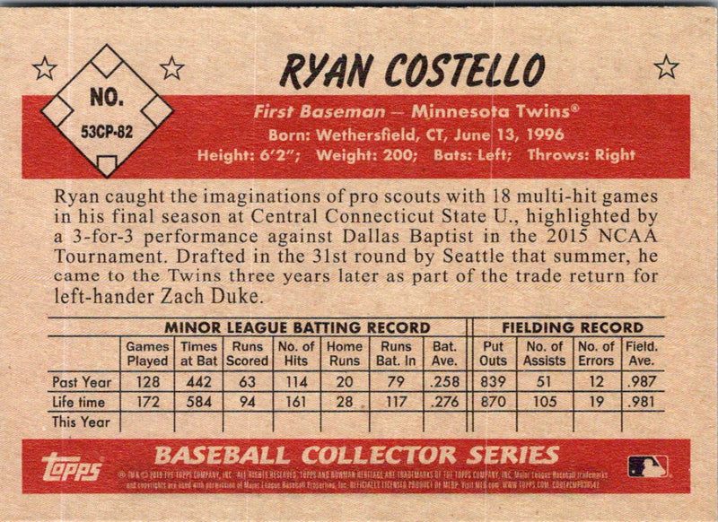 2019 Bowman Heritage Chrome Prospects Ryan Costello