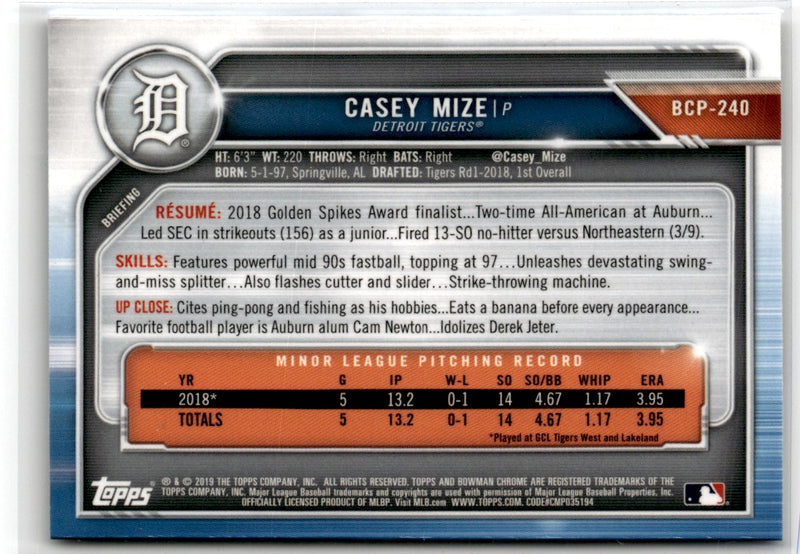 2019 Bowman Chrome Prospects Casey Mize