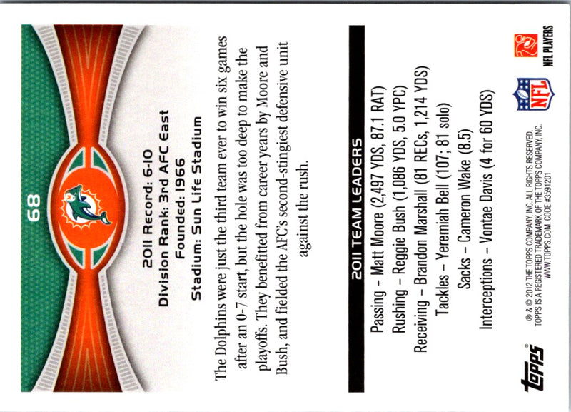 2012 Topps Miami Dolphins: Chad Henne/Jake Long