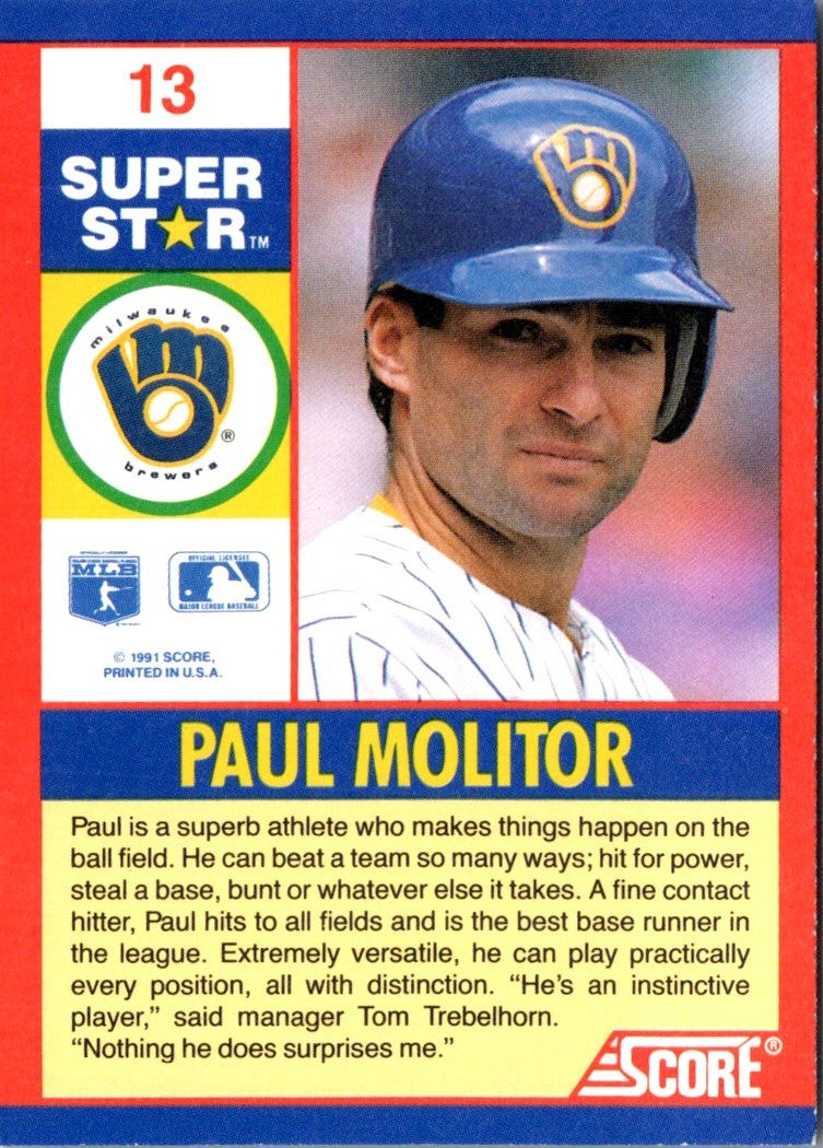 1991 Score 100 Superstars Paul Molitor