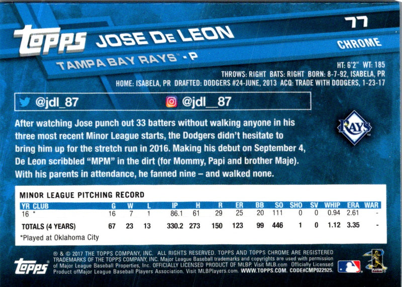 2017 Topps Chrome Jose De Leon