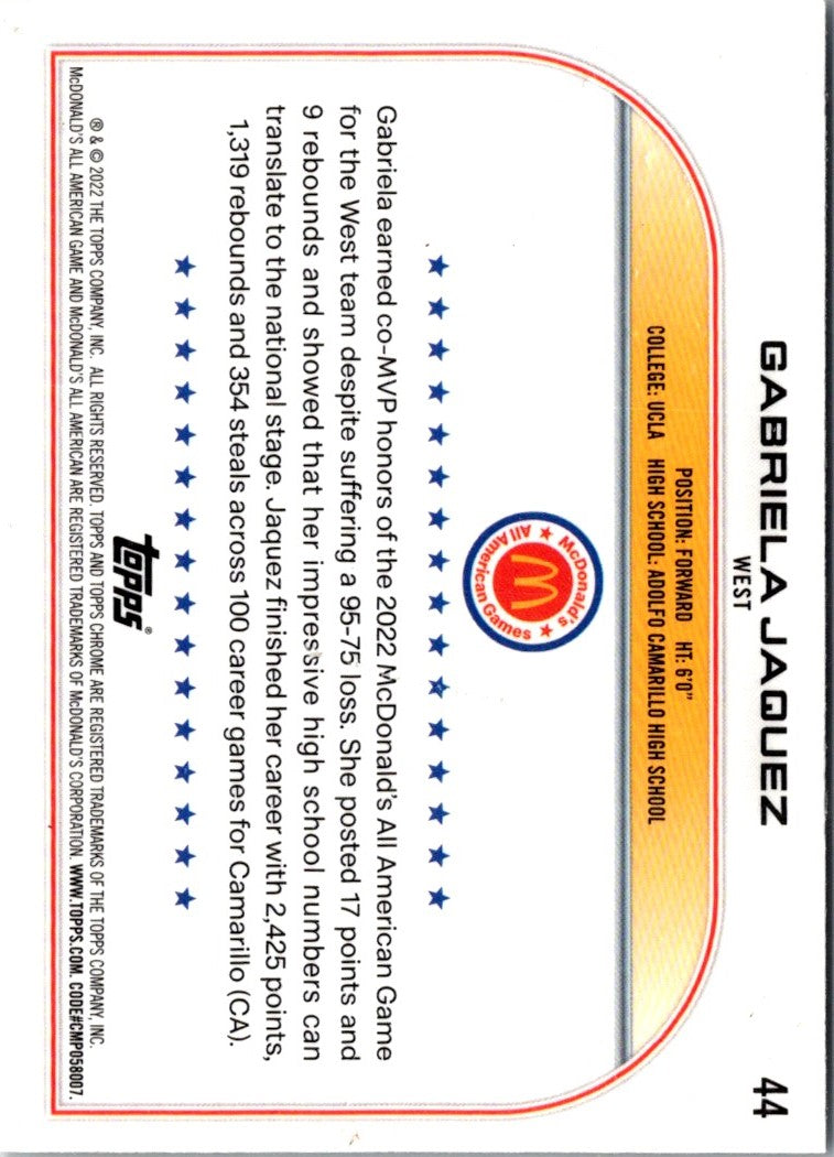 2022 Topps Chrome McDonald's All American Gabriela Jaquez