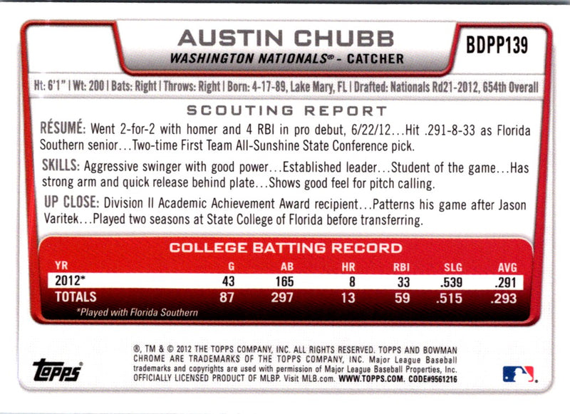 2012 Bowman Draft Picks & Prospects Austin Chubb