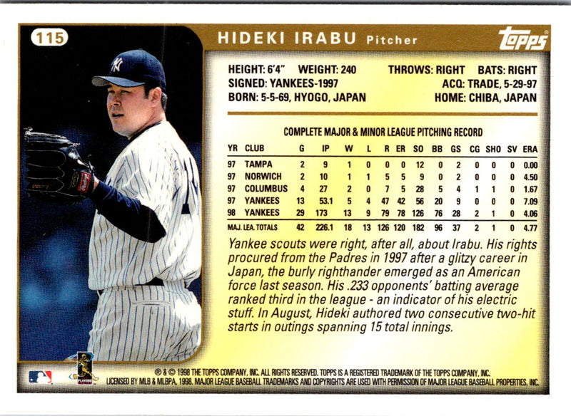 1999 Topps Opening Day Hideki Irabu