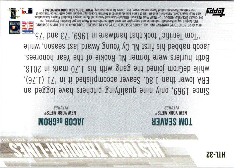 2019 Topps Historic Through-Lines Jacob deGrom/Tom Seaver