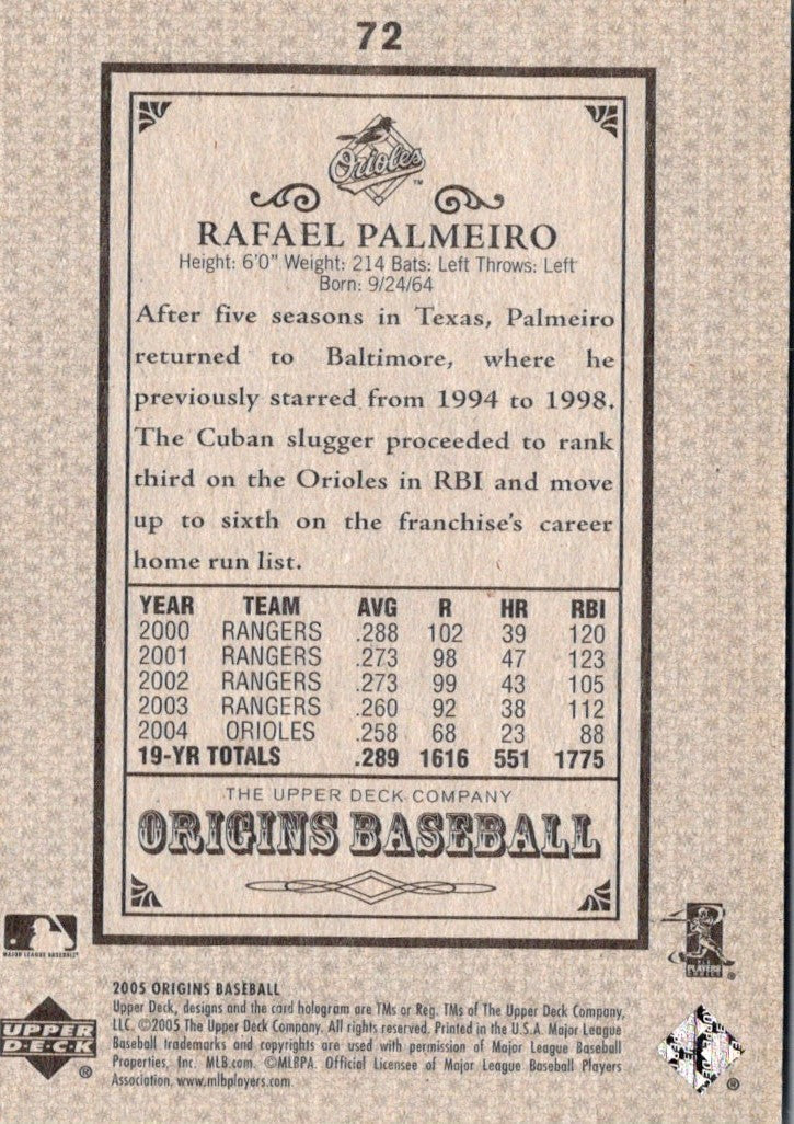 2005 UD Origins Old Judge Rafael Palmeiro