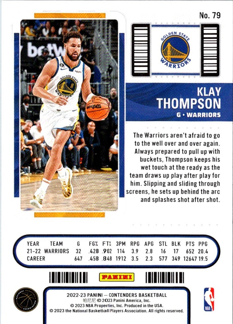 2022 Panini Contenders Season Ticket Klay Thompson