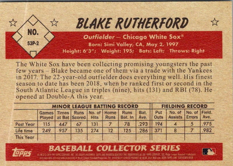 2019 Bowman Heritage Prospects Blake Rutherford