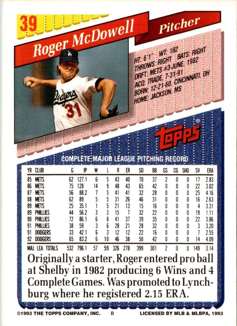 1993 Topps Roger McDowell