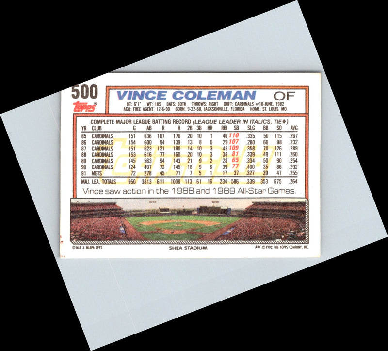 1992 Topps Vince Coleman