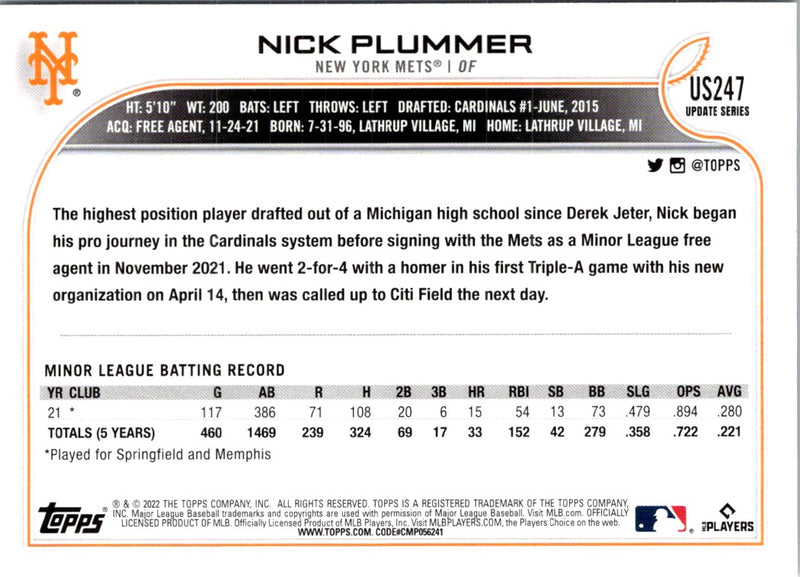 2022 Topps Update Nick Plummer