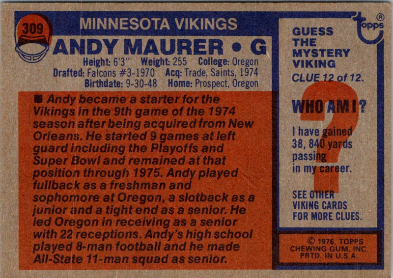 1976 Topps Andy Maurer