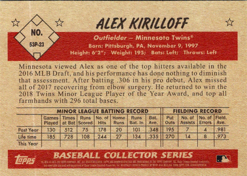 2019 Bowman Heritage Prospects Alex Kirilloff