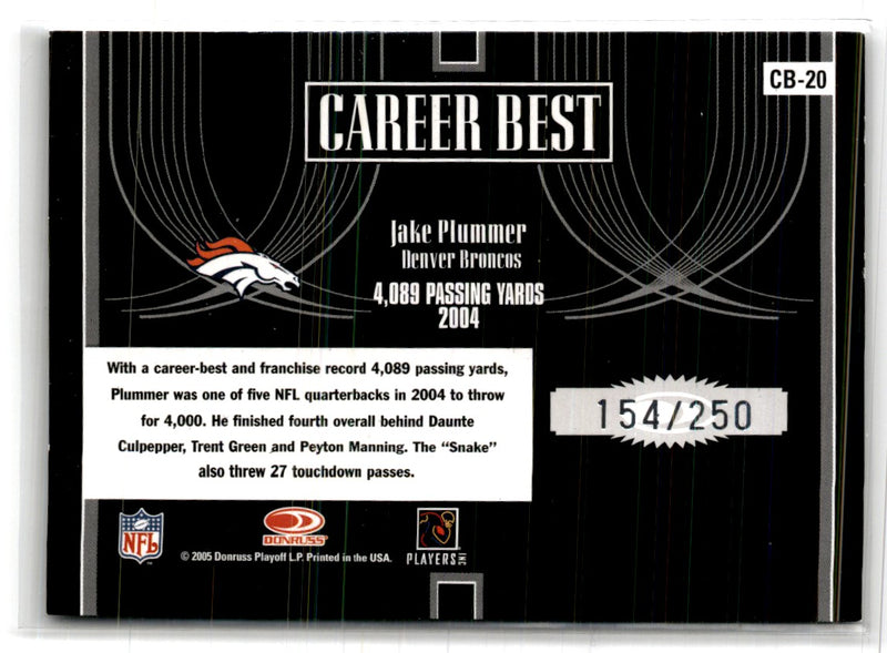 2005 Donruss Elite Career Best Black Jake Plummer